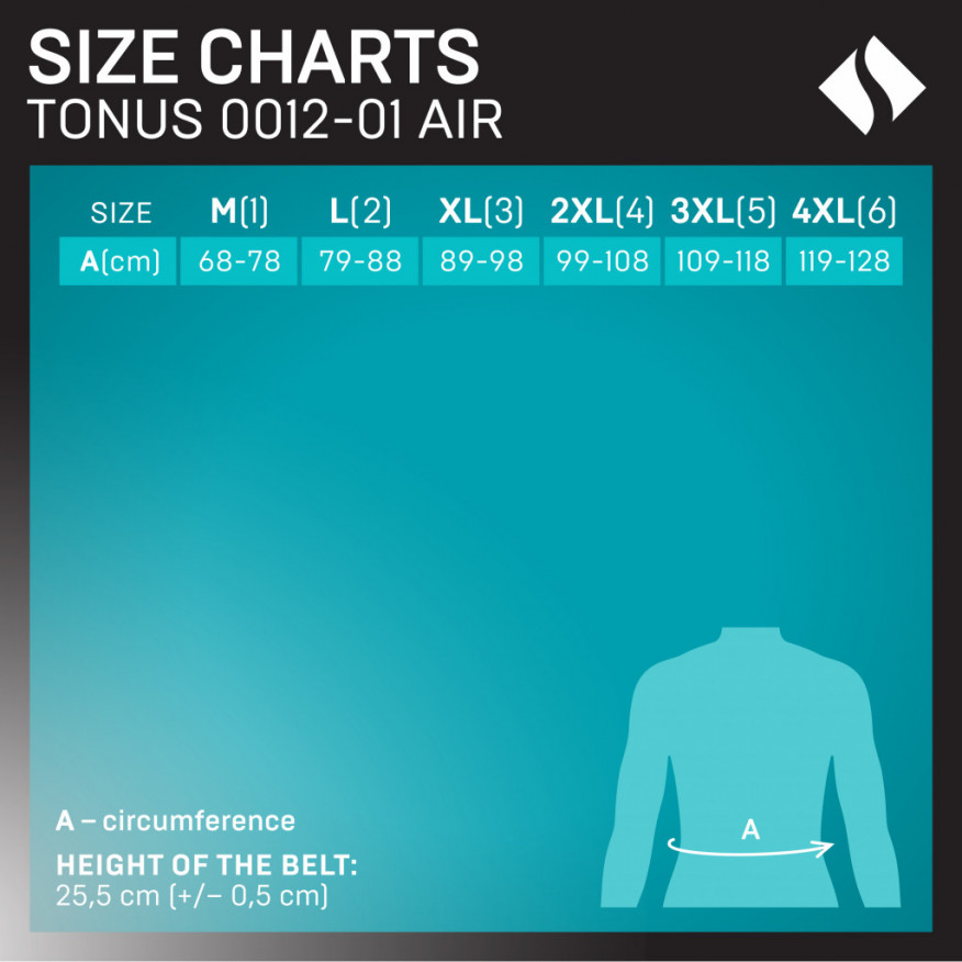 Medicininis elastinis juosmens fiksavimo korsetas iš orui pralaidžios ir patvarios medžiagos su tvirtais įdėklais ir dirželiais kompresijai reguliuoti. AIR