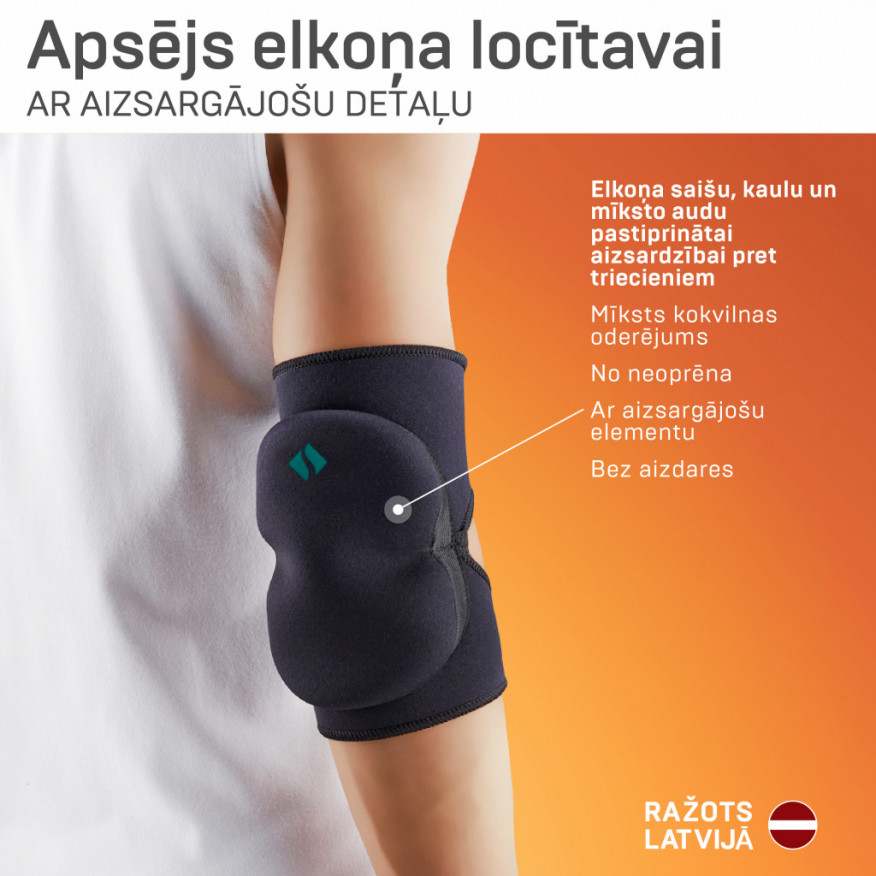 Medicīniskais apsējs no neoprēna (ortoze) elkoņa locītavas fiksācijai ar aizsargājošu detaļu