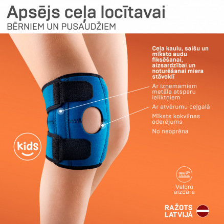 Medicinskt elastiskt knäskydd av neopren, med öppning för knäskålen och fjäderinlägg, för barn, universellt, LUX