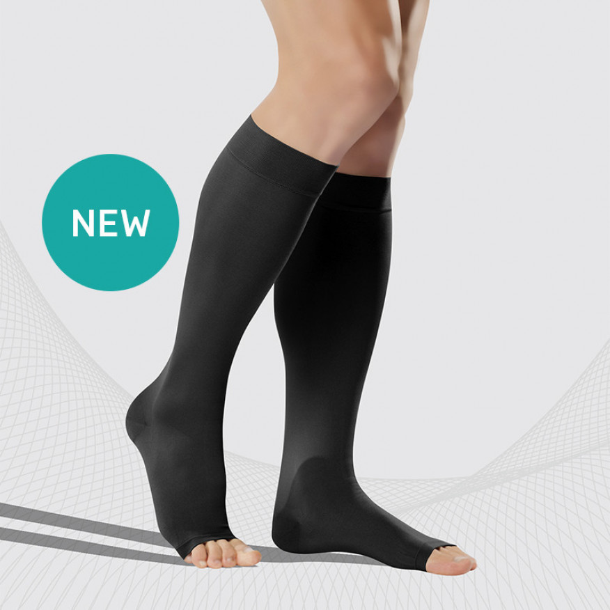 Elastic medical compression knee stockings without toecap, unisex