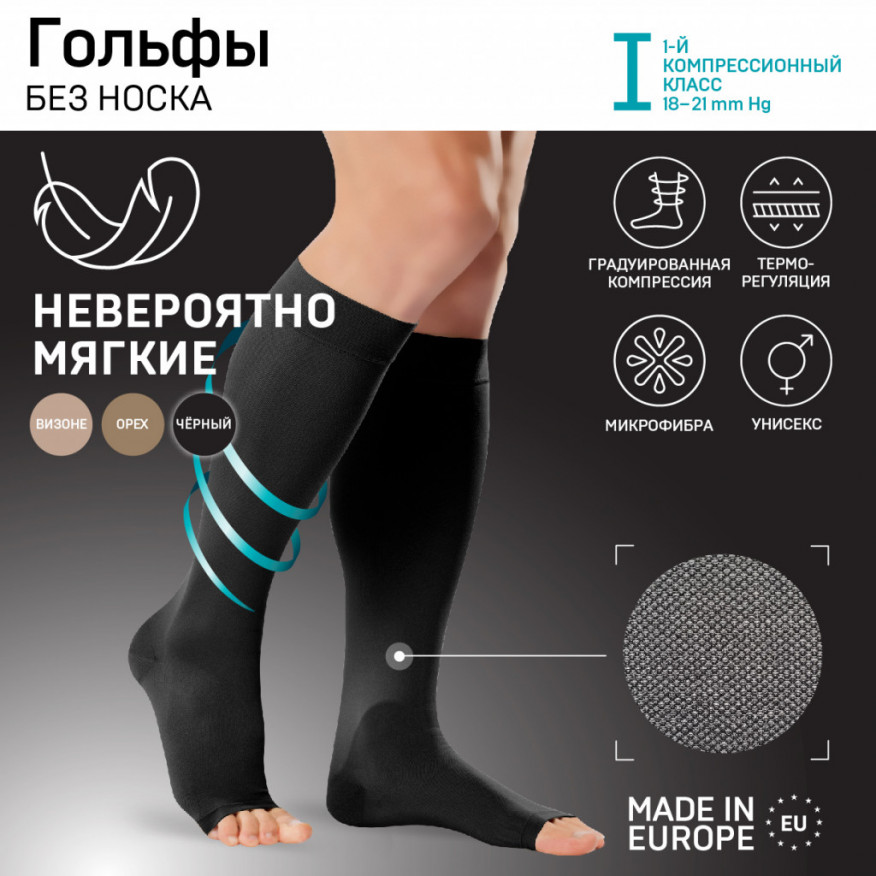 Гольфы медицинские эластичные компрессионные, без мыска, унисекс. Soft Гольфы медицинские эластичные компрессионные, без мыска, унисекс. Soft